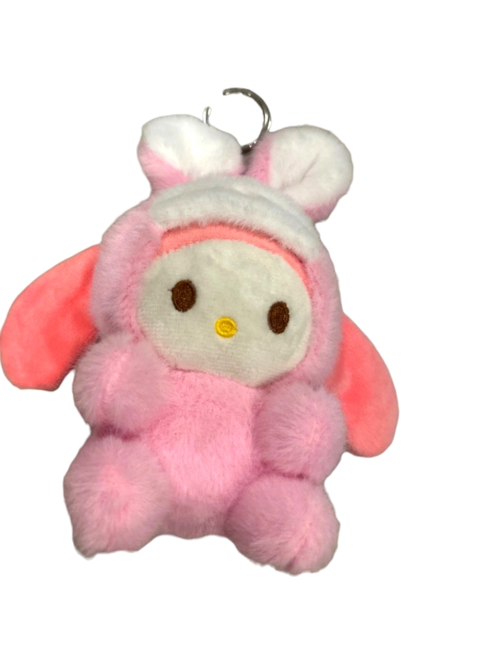 Sanrio My Melody Plush Keychain in Light Pink and White with Coral Ears